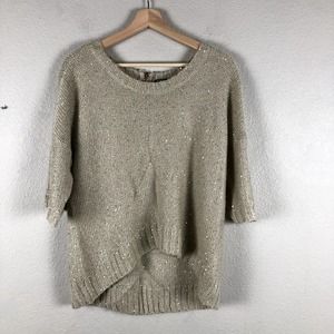 ALLEN B by Allen Schwartz Womens Sweater Medium Gold Knit Shimmery Crew Neck Zip